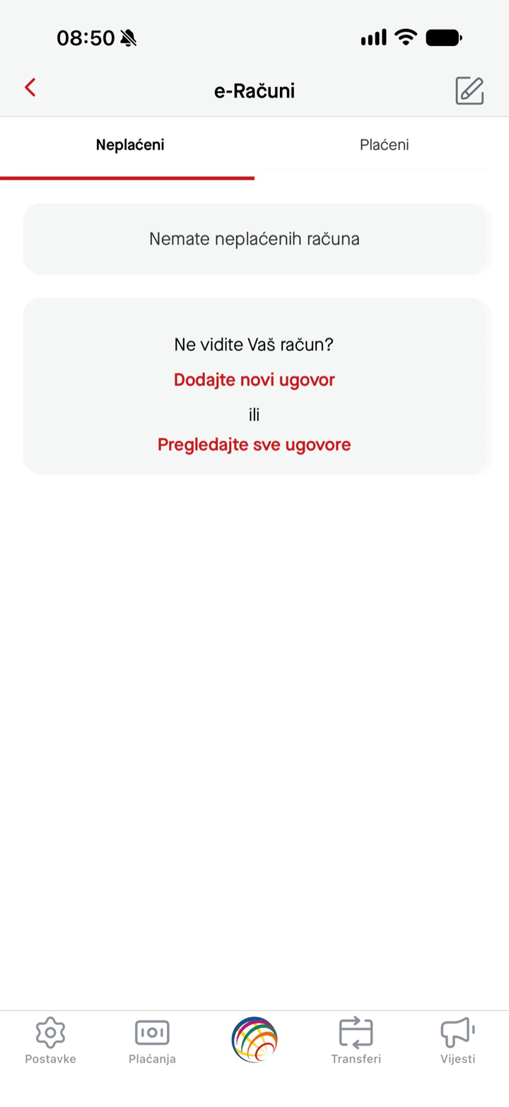 Ekran e-Računi u mobilnoj aplikaciji